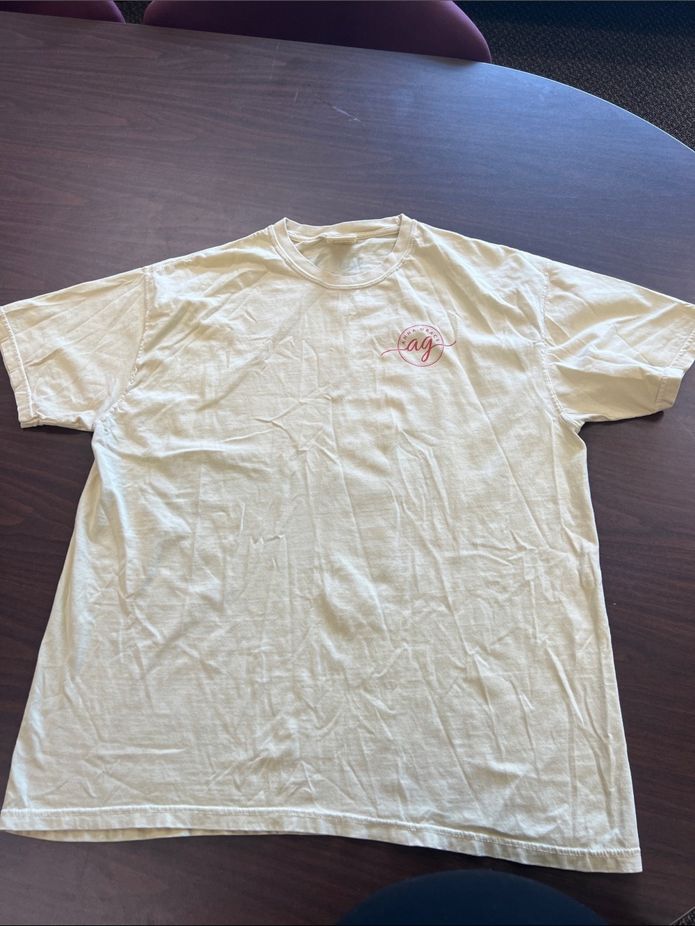 Comfort Colors Cream Short-Sleeve Tee with Pink Script Logo